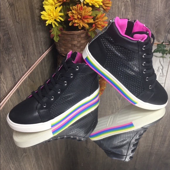 🛍NWT Steve Madden Girl's JGroove Black/Multi Sole - Picture 6 of 8